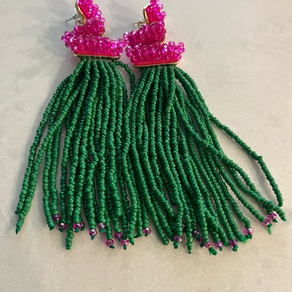 Elegant Pink and Green Beaded Earrings